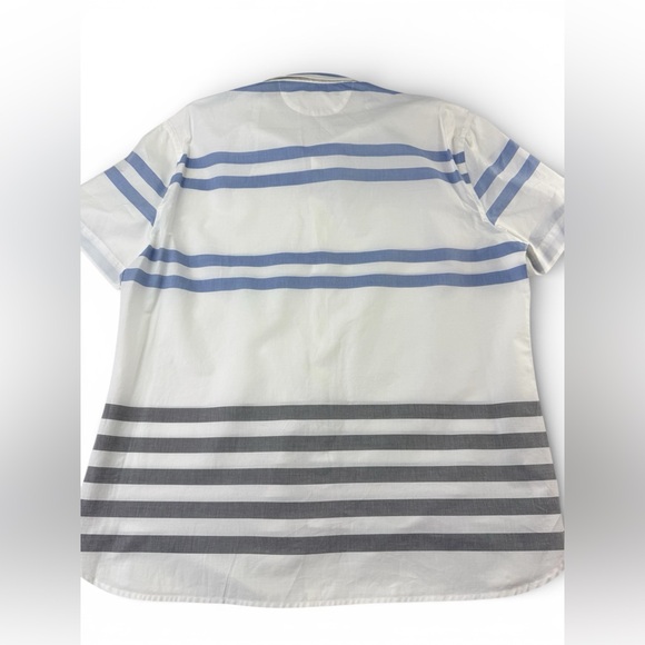 Perry Ellis Men’s Large Short Sleeve Button Down Shirt White Blue Striped L - Picture 8 of 9